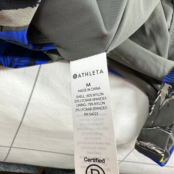 Athleta Swimsuit Women Medium Gray Midnight Palm Scoop One Piece Resort Tropical - Picture 7 of 13